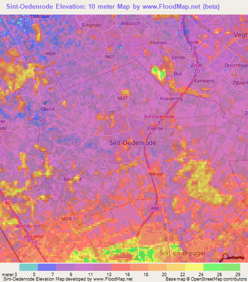 Sint-Oedenrode,Netherlands Elevation Map