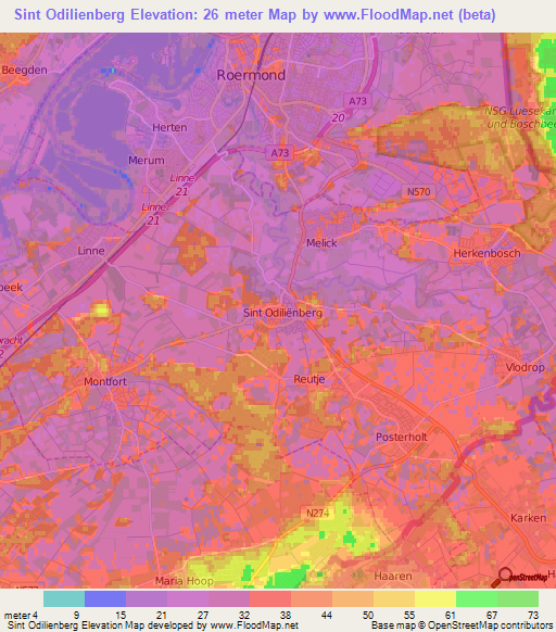 Sint Odilienberg,Netherlands Elevation Map