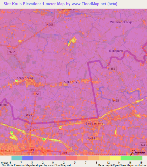Sint Kruis,Netherlands Elevation Map