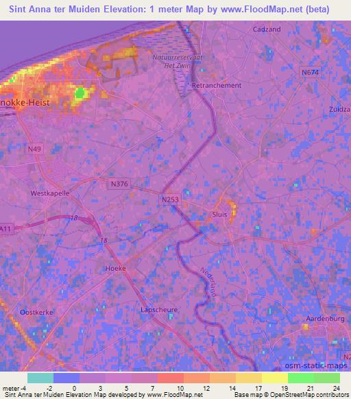 Sint Anna ter Muiden,Netherlands Elevation Map
