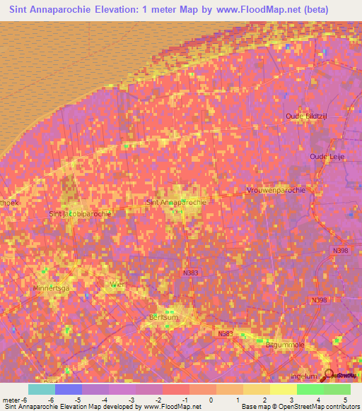 Sint Annaparochie,Netherlands Elevation Map