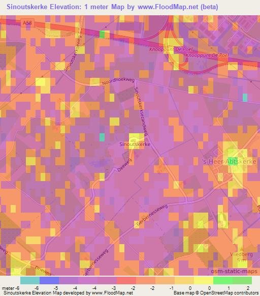 Sinoutskerke,Netherlands Elevation Map