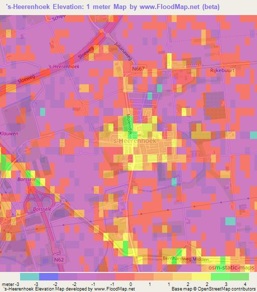 's-Heerenhoek,Netherlands Elevation Map