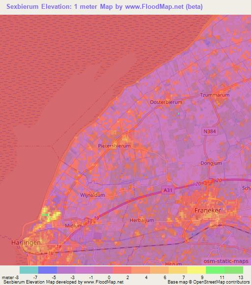 Sexbierum,Netherlands Elevation Map