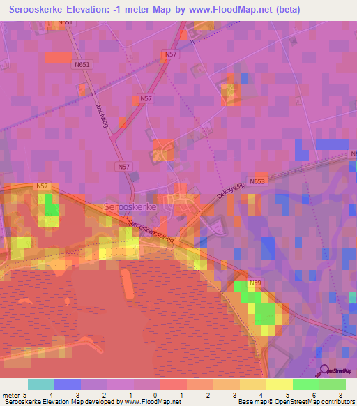 Serooskerke,Netherlands Elevation Map