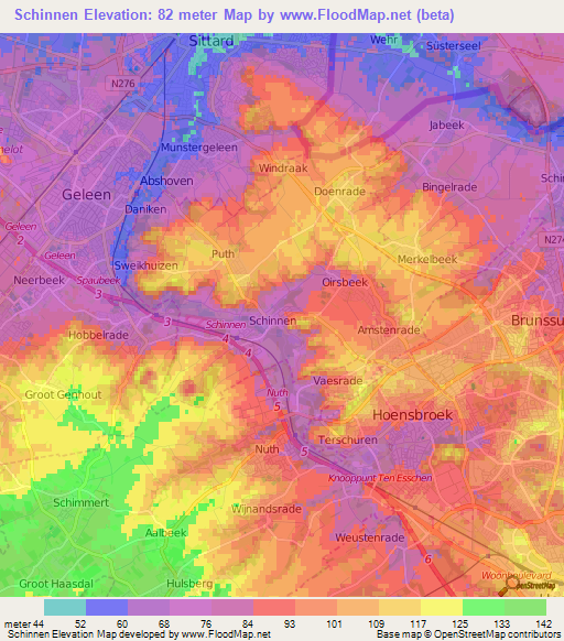 Schinnen,Netherlands Elevation Map