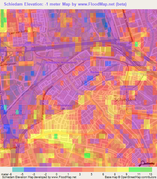 Schiedam,Netherlands Elevation Map