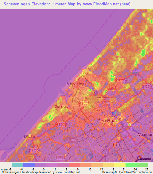 Scheveningen,Netherlands Elevation Map