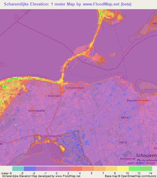 Scharendijke,Netherlands Elevation Map