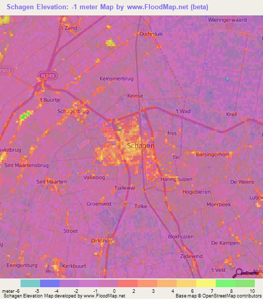 Schagen,Netherlands Elevation Map