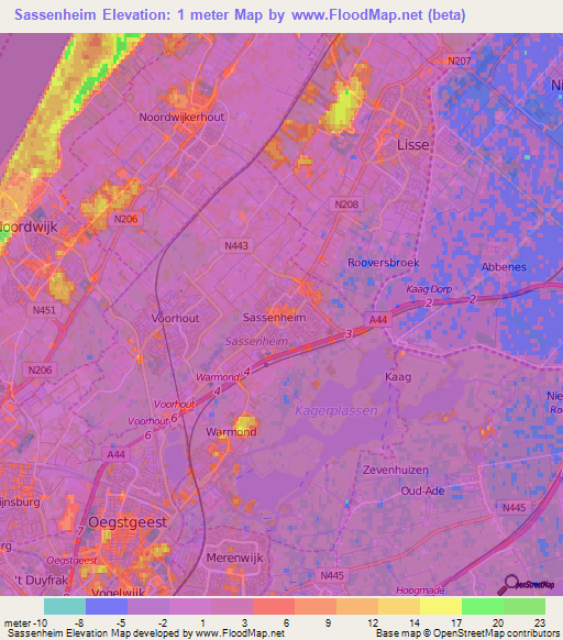 Sassenheim,Netherlands Elevation Map