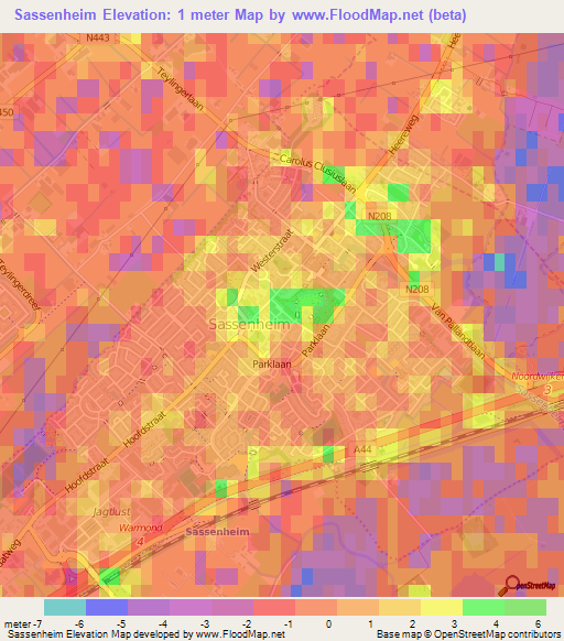 Sassenheim,Netherlands Elevation Map