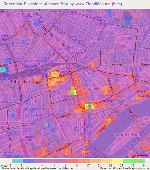 Rotterdam,Netherlands Elevation Map