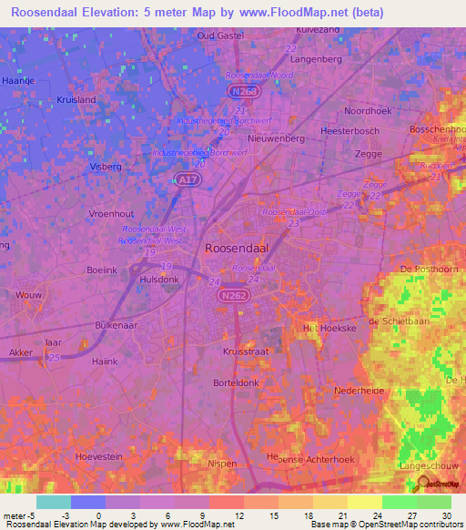 Roosendaal,Netherlands Elevation Map