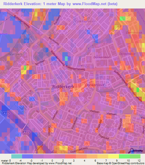 Ridderkerk,Netherlands Elevation Map