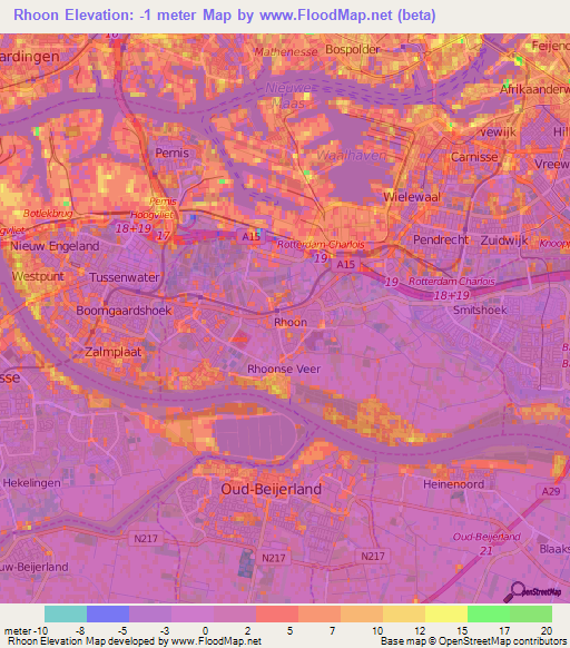 Rhoon,Netherlands Elevation Map
