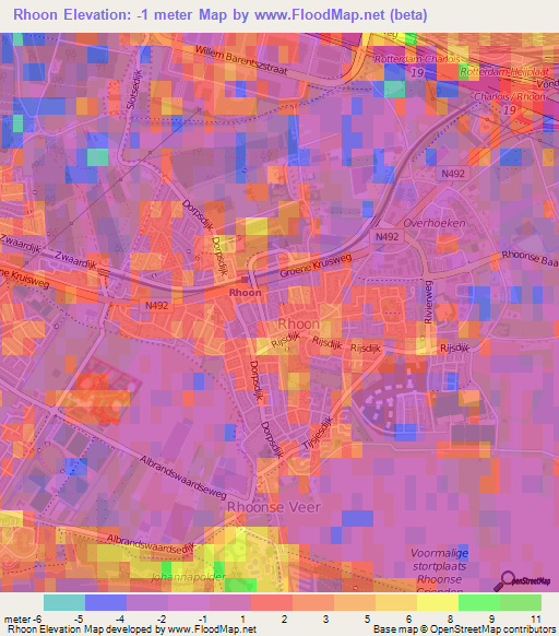 Rhoon,Netherlands Elevation Map