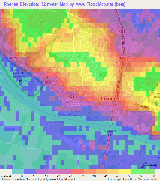 Rhenen,Netherlands Elevation Map