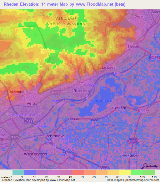 Rheden,Netherlands Elevation Map