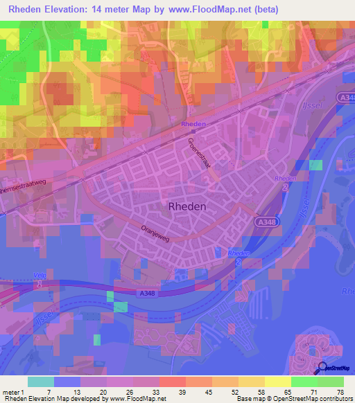 Rheden,Netherlands Elevation Map