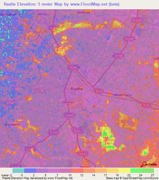 Raalte,Netherlands Elevation Map