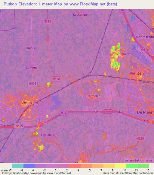 Putkop,Netherlands Elevation Map