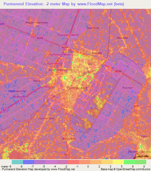 Purmerend,Netherlands Elevation Map
