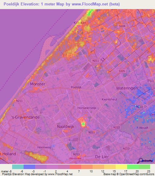Poeldijk,Netherlands Elevation Map