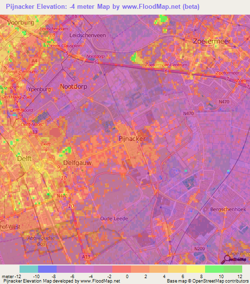 Pijnacker,Netherlands Elevation Map