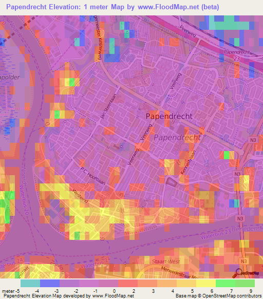 Papendrecht,Netherlands Elevation Map