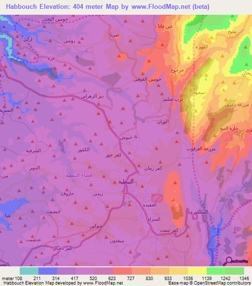 Habbouch,Lebanon Elevation Map