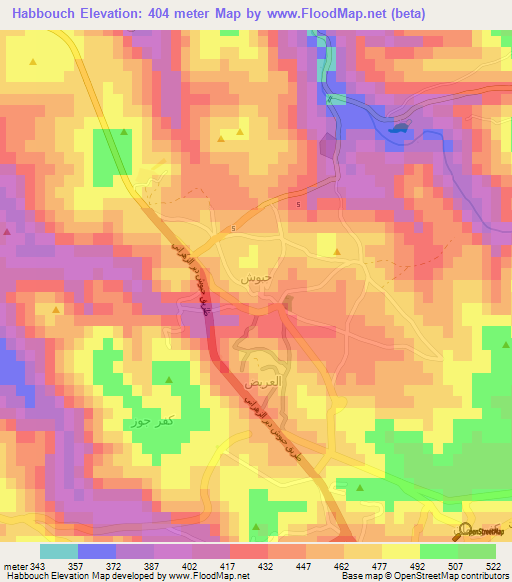 Habbouch,Lebanon Elevation Map