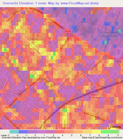 Overvecht,Netherlands Elevation Map