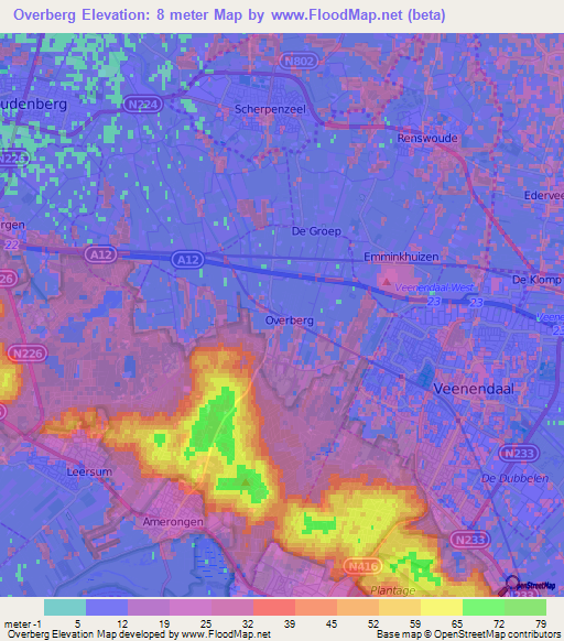 Overberg,Netherlands Elevation Map