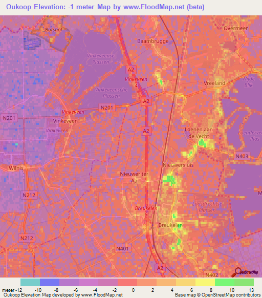 Oukoop,Netherlands Elevation Map