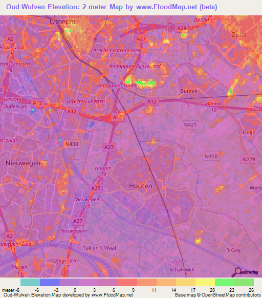 Oud-Wulven,Netherlands Elevation Map