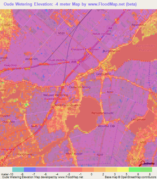 Oude Wetering,Netherlands Elevation Map