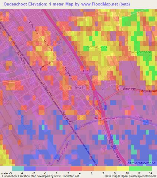 Oudeschoot,Netherlands Elevation Map