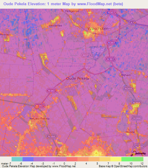 Oude Pekela,Netherlands Elevation Map