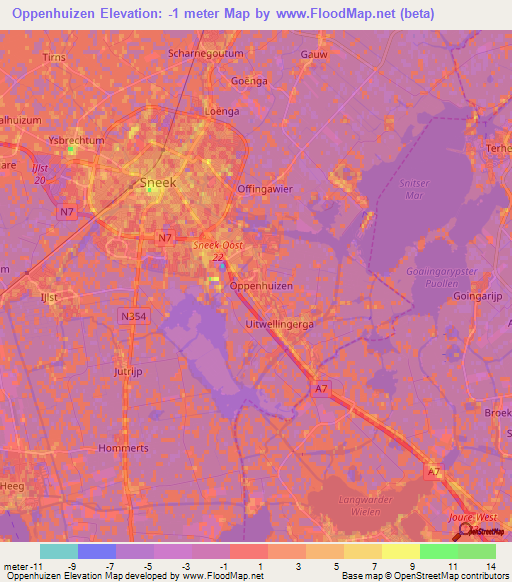 Oppenhuizen,Netherlands Elevation Map