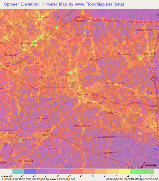 Opmeer,Netherlands Elevation Map