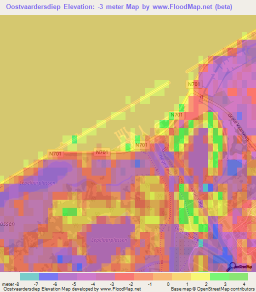 Oostvaardersdiep,Netherlands Elevation Map