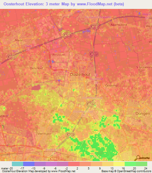Oosterhout,Netherlands Elevation Map