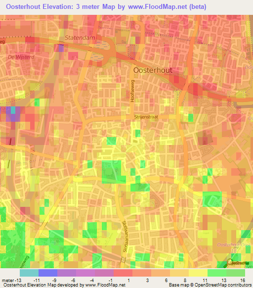 Oosterhout,Netherlands Elevation Map