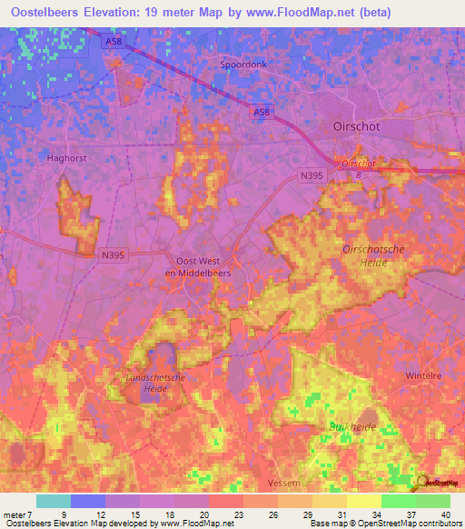 Oostelbeers,Netherlands Elevation Map