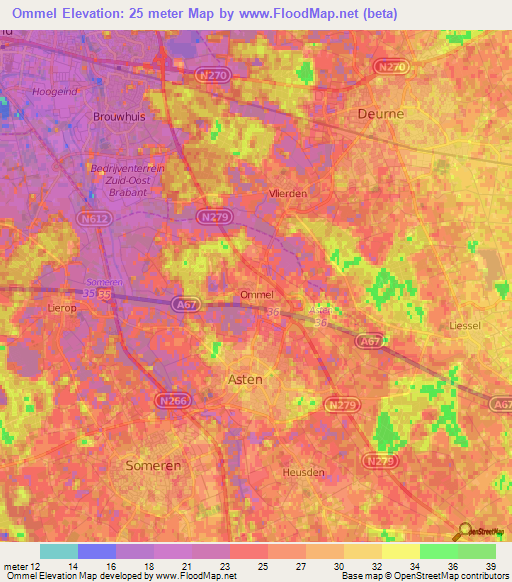Ommel,Netherlands Elevation Map