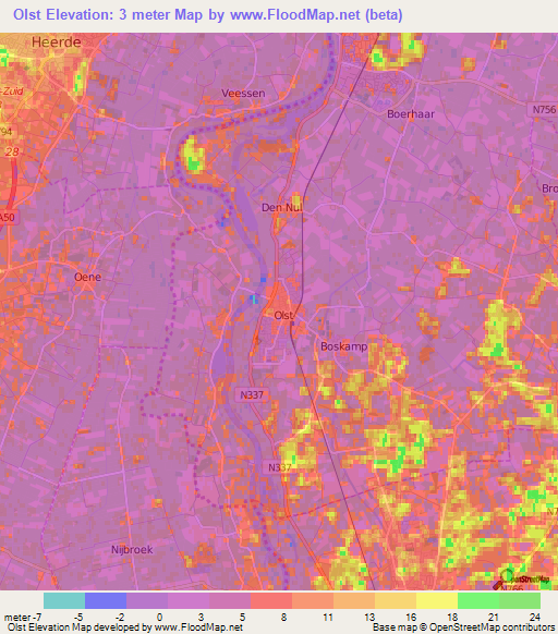 Olst,Netherlands Elevation Map