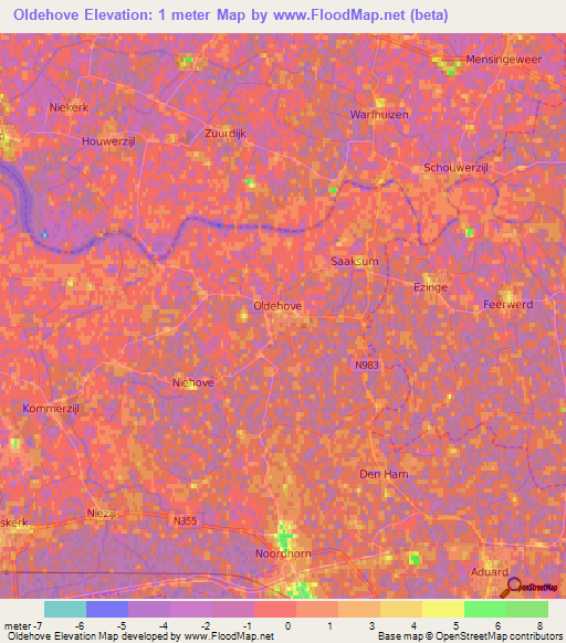 Oldehove,Netherlands Elevation Map
