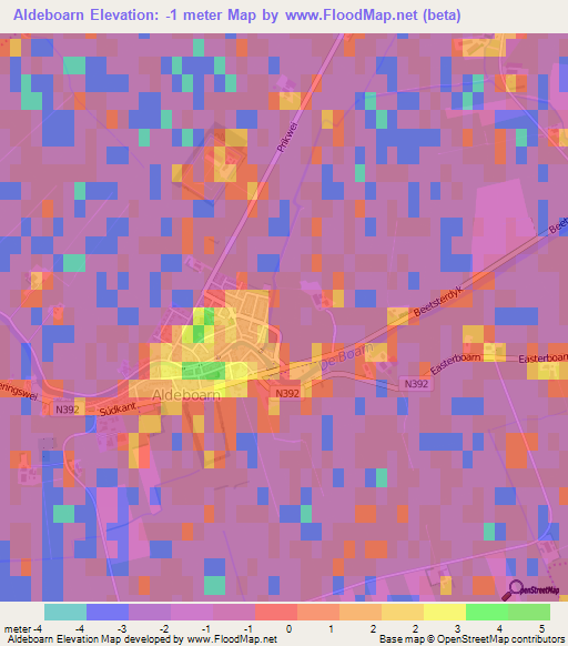 Aldeboarn,Netherlands Elevation Map