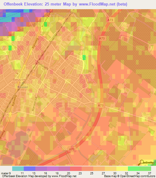 Offenbeek,Netherlands Elevation Map